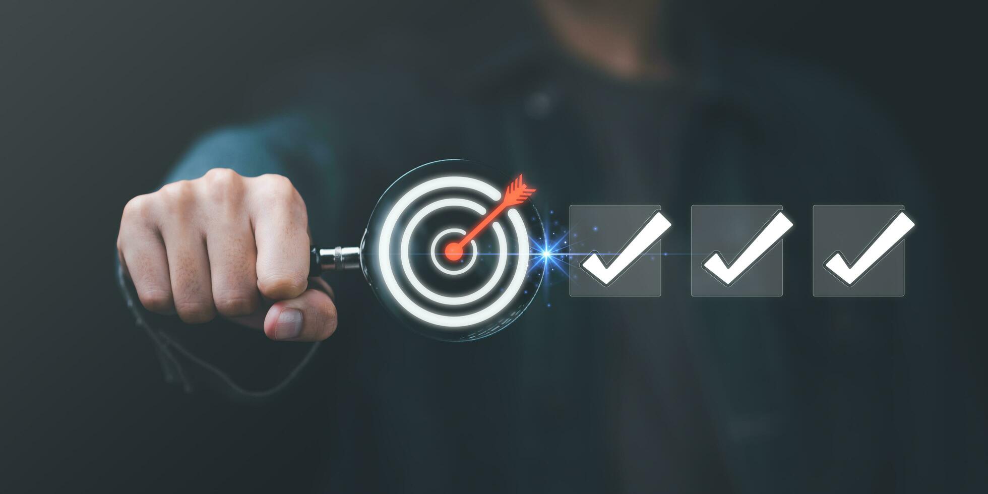 businessman showing business goal setting concept ,Target Growth development planning,Organizational growth and objectives ,marketing strategy planning,Checklist with checkmarks and checkboxes photo