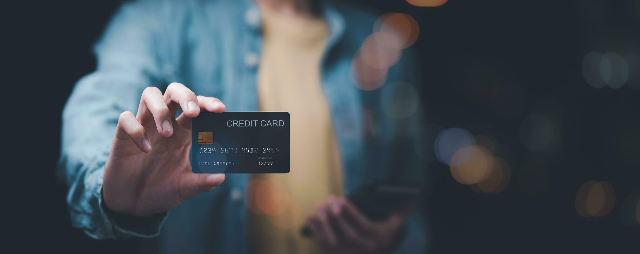 Online payment concept with credit card and smartphone ,online banking service ,internet payment ,Money transfer and service fee payment ,use credit cards to conduct financial transactions photo