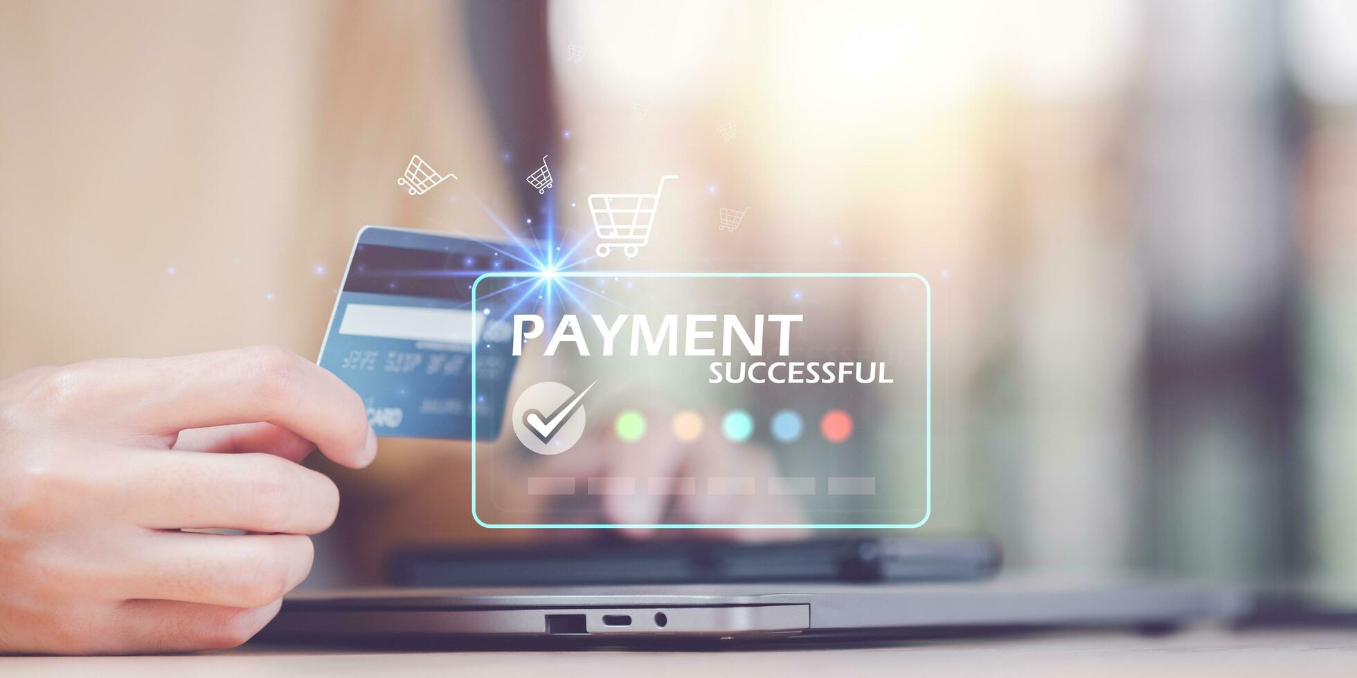 Online payment concept with credit card and smartphone ,online banking service ,internet payment ,Money transfer and service fee payment ,financial transactions with application ,internet banking photo