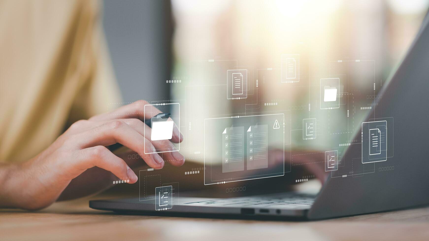 Accountant showing office document auditing concept ,plan review process and assess correctness ,Management of important document storage of organization ,document system ,accountant Audit documents photo