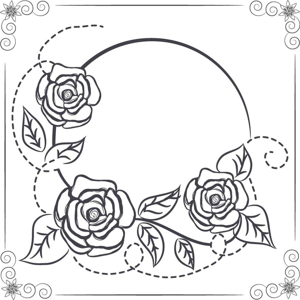 Floral frame with rose flowers. vector