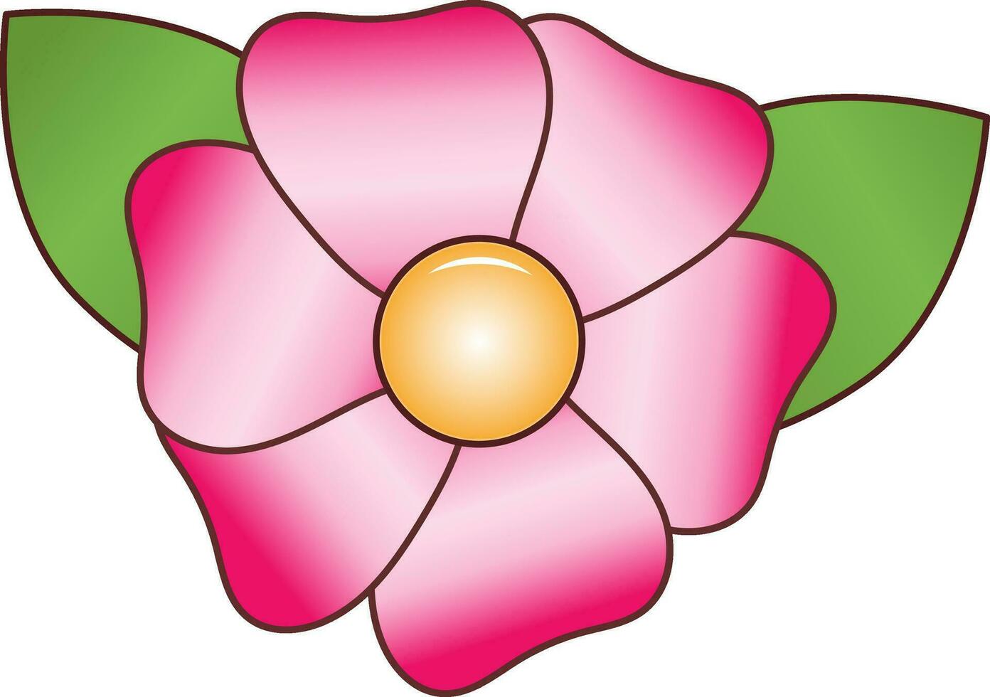 Pink Color Flower With Green Leaf Icon. vector