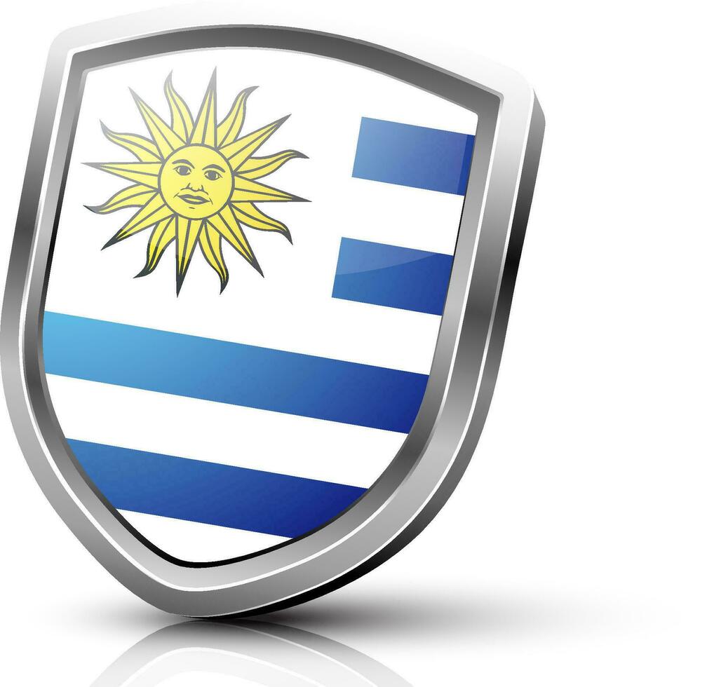 Uruguay flag with sun symbol in glossy shield. vector