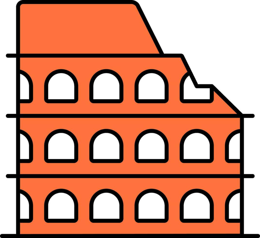 marrón y naranja coliseo icono en plano estilo. vector