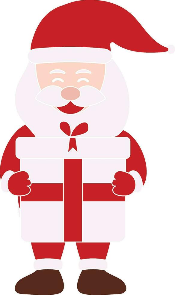 felicidad Papa Noel claus participación un regalo caja en plano estilo. vector