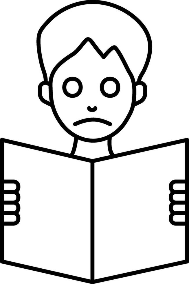 Boy Reading Book Icon In Black Line Art. vector