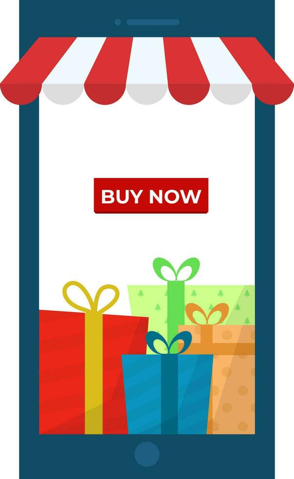 Online Shopping From Smartphone With Gift Boxes On White Background. vector