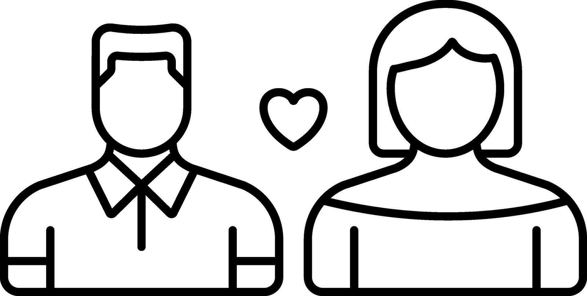 Faceless Loving Couple Character Icon In Black Outline. vector
