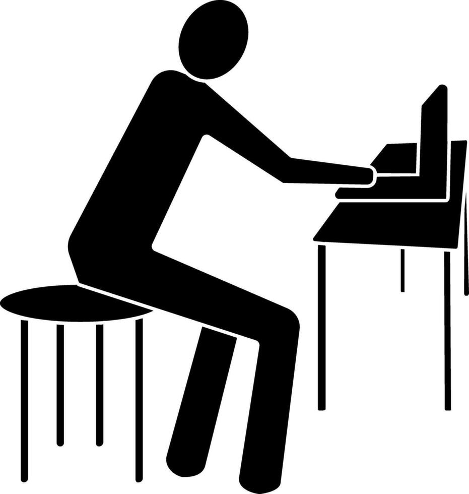 Black style of employee icon with search job on laptop. vector