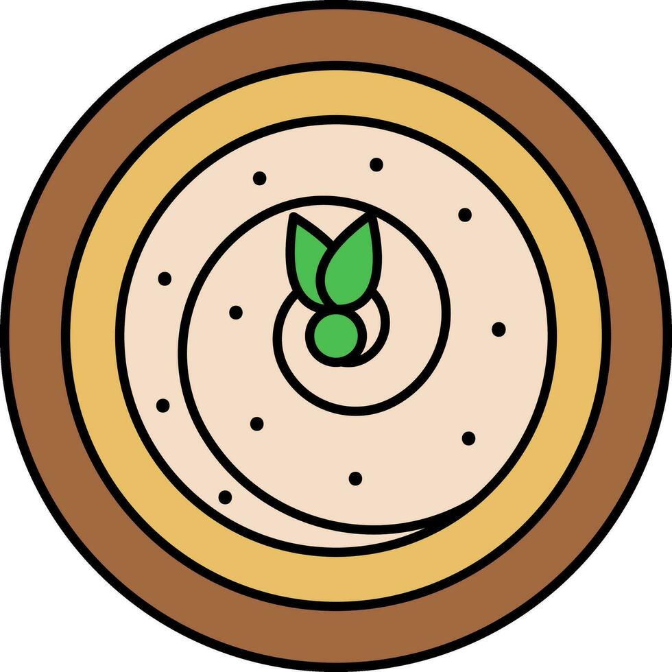 Hummus Dish Bowl Decorated with Leaves Colorful Icon. vector