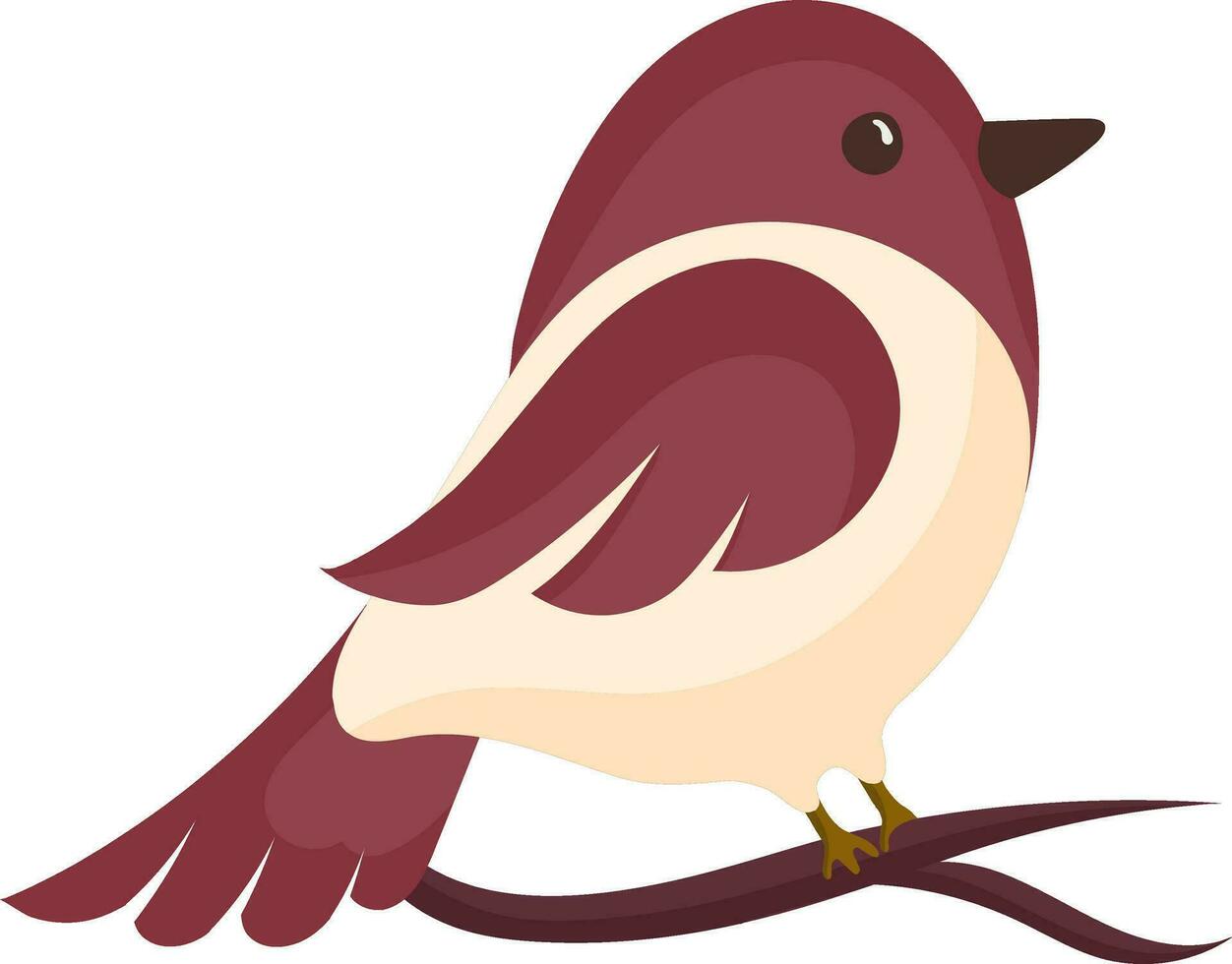 linda pájaro sentado en rama icono en granate y melocotón color. vector