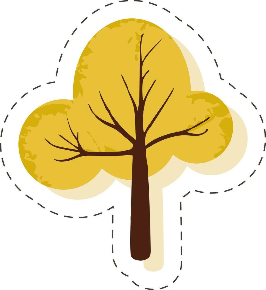 Sticker Or Label Tree In Yellow And Brown Color. vector