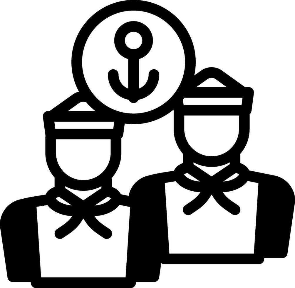 Black And White Sailor Group Icon Or Symbol. vector