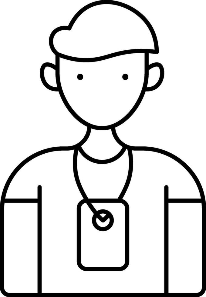 Young Boy Wearing ID Card Cartoon Icon In Linear Style. vector
