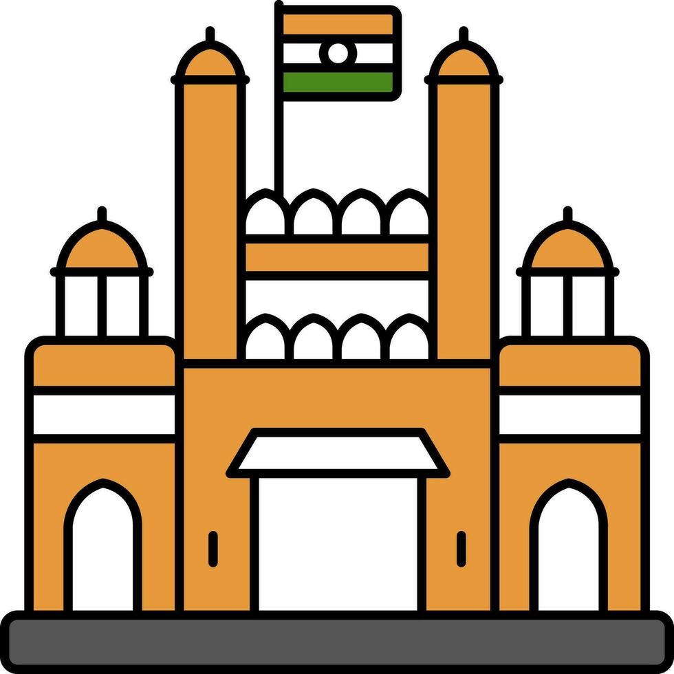 Indian National Flag With Red Fort Orange And White Icon. vector