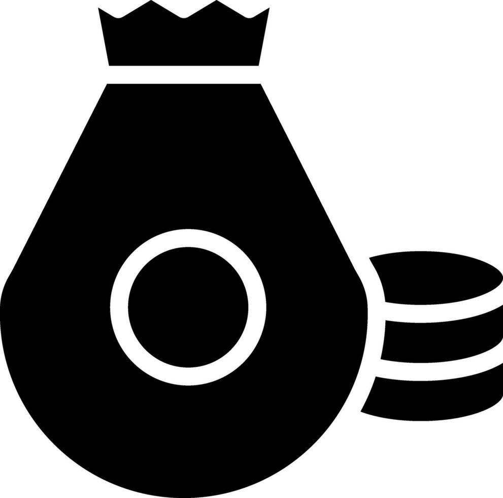 Money Bag With Coins Icon In black and white Color. vector