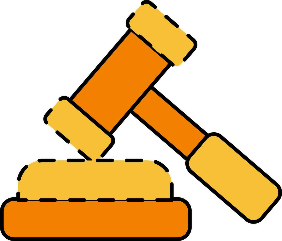 Yellow And Orange Judge Gavel Icon. vector