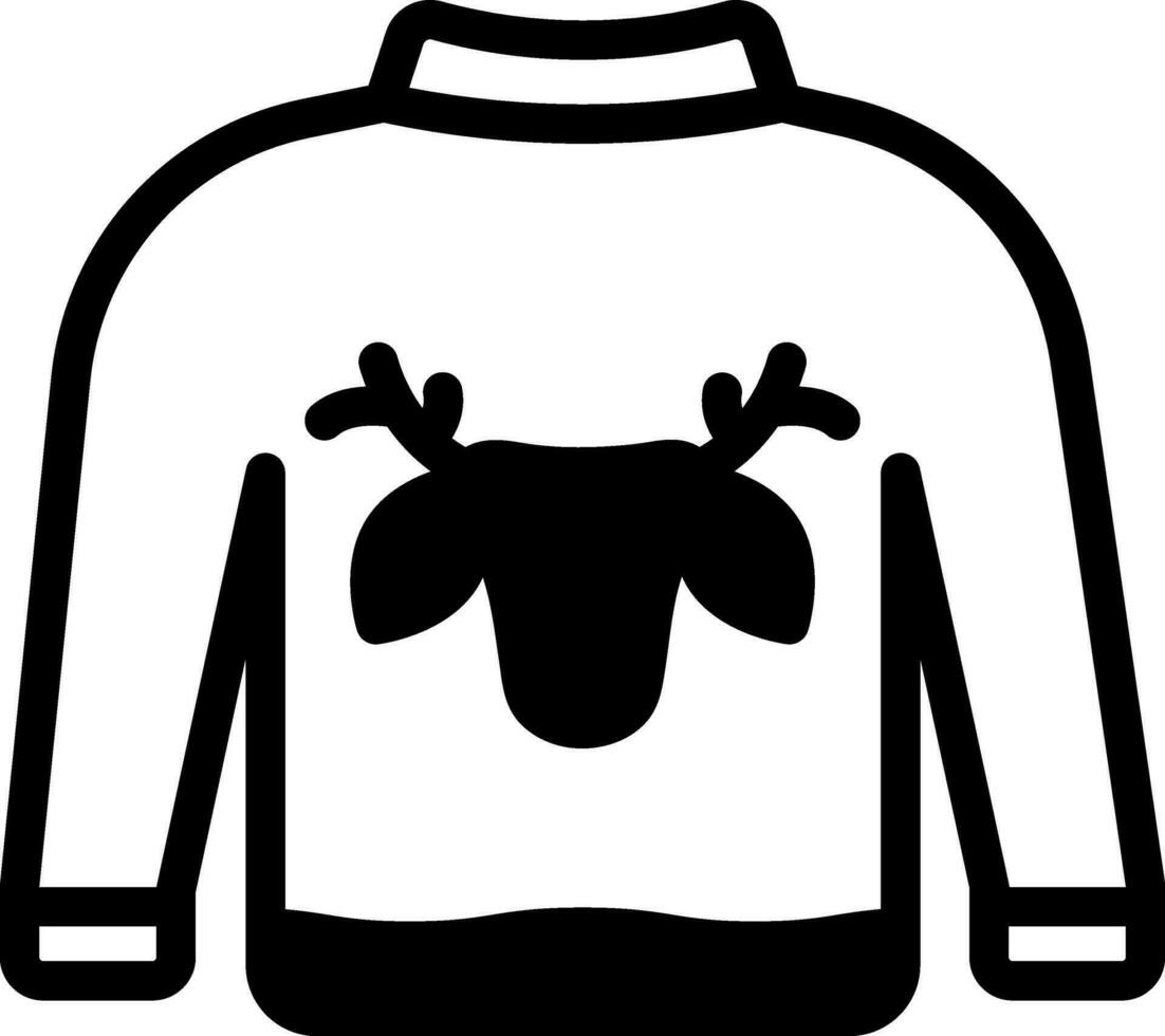black and white Color Sweater With Reindeer Face Icon. vector