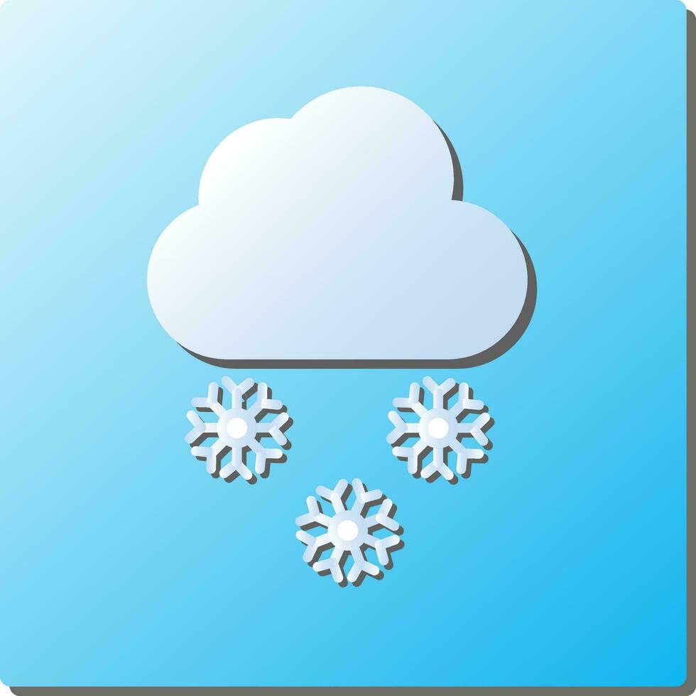 Paper Snowfall Cloud Square Icon In Blue And White Color. vector