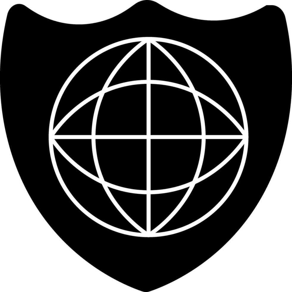 Globe Shield Icon In black and white Color. vector