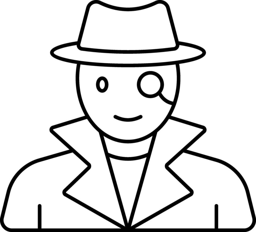 Detective Man Icon In Black Outline. vector
