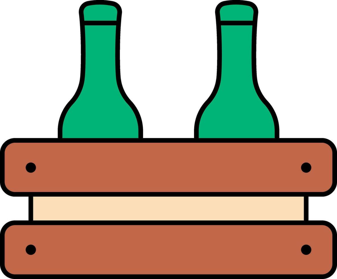 bebida botella de madera caja icono en marrón y verde color. vector