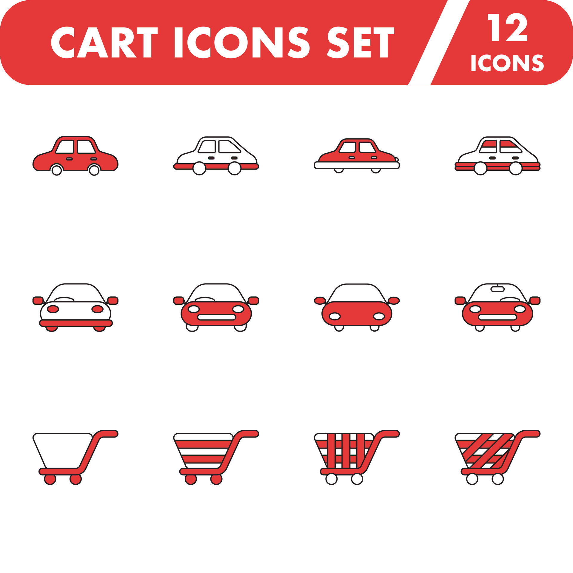 Red And White Color Set of Cart Icon In Flat Style. 25075942 Vector Art