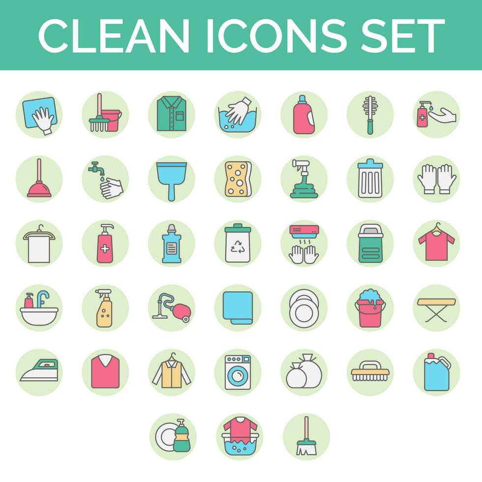 Flat Style Colorful Clean Icon Set. vector