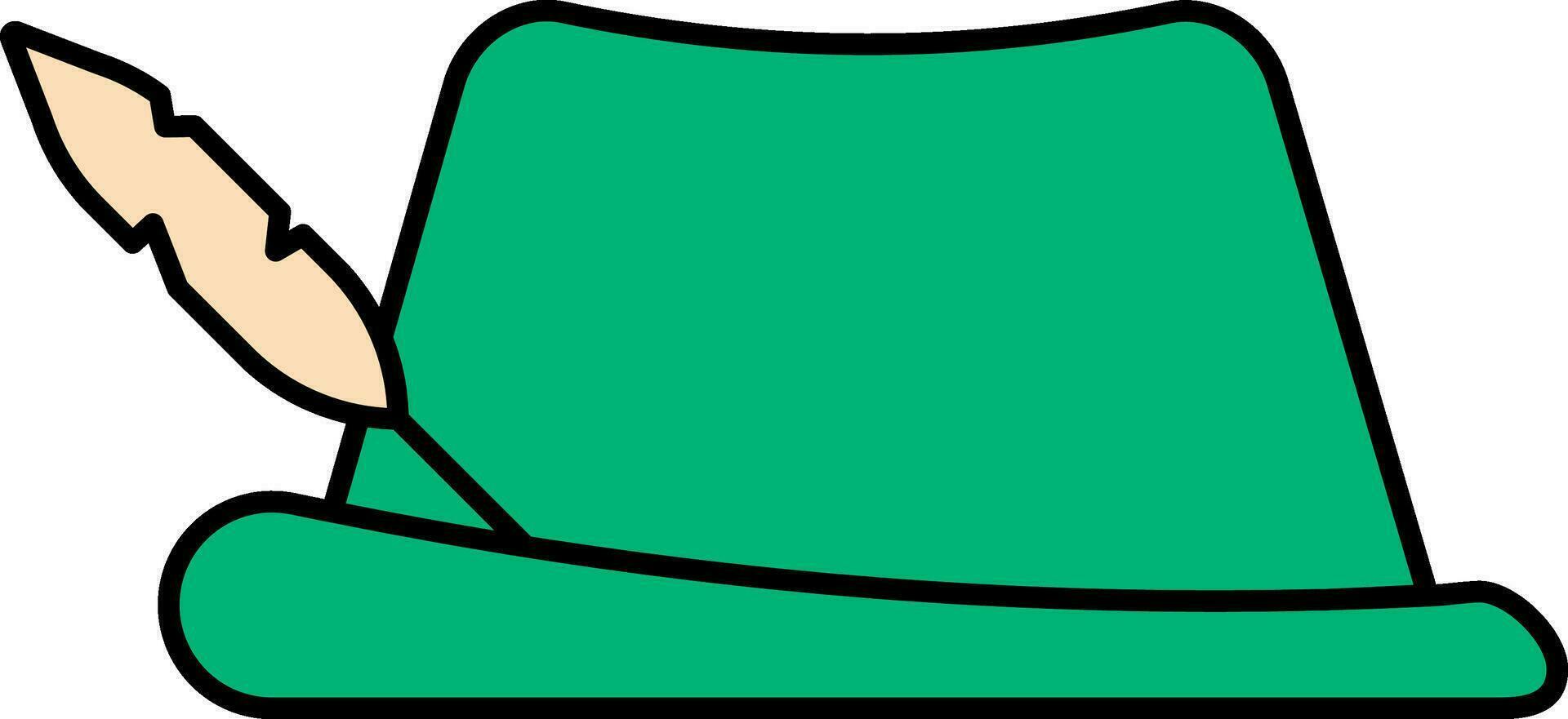 Fedora Hat with Feather Icon in Green and Peach Color. vector