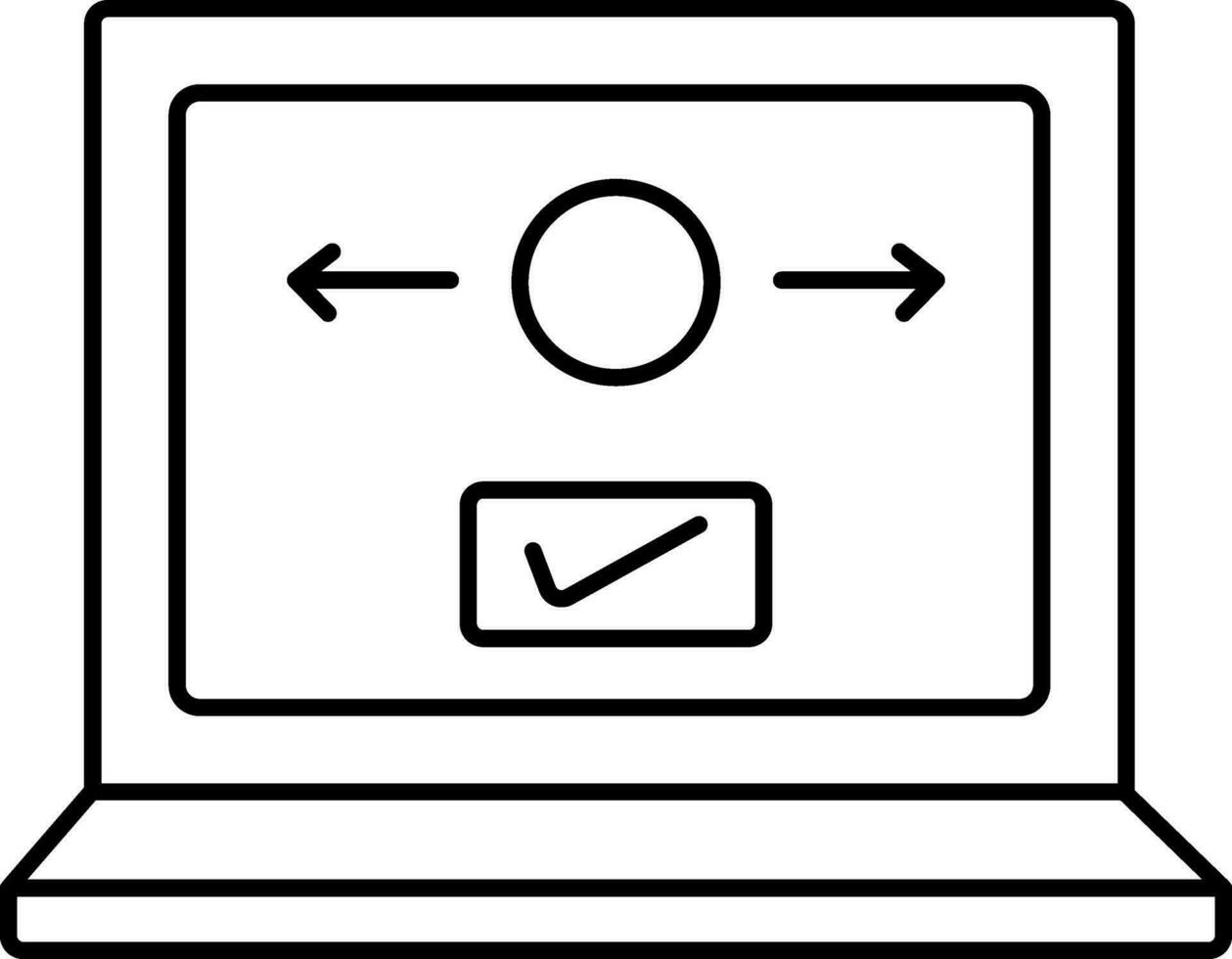 Linear Style Verified Money Transaction In Laptop Icon. vector