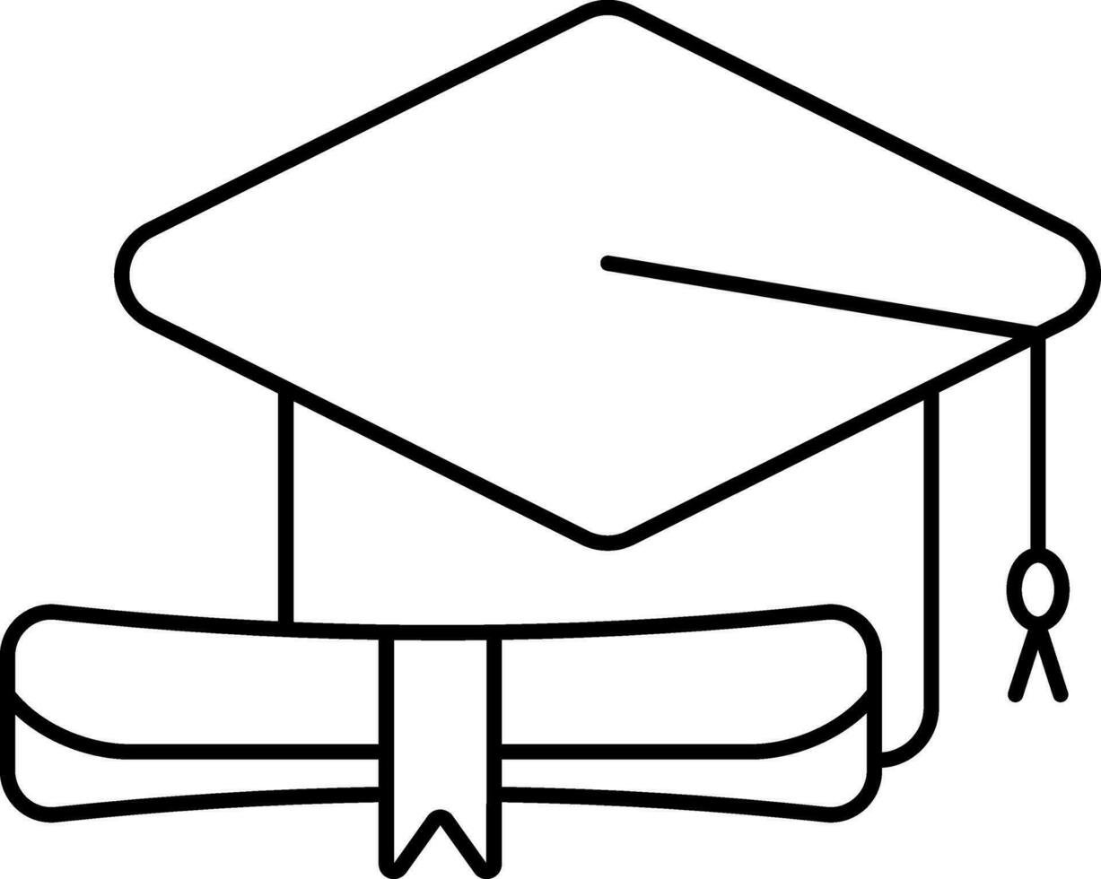 Graduation Cap And Diploma Icon In Line Art. vector