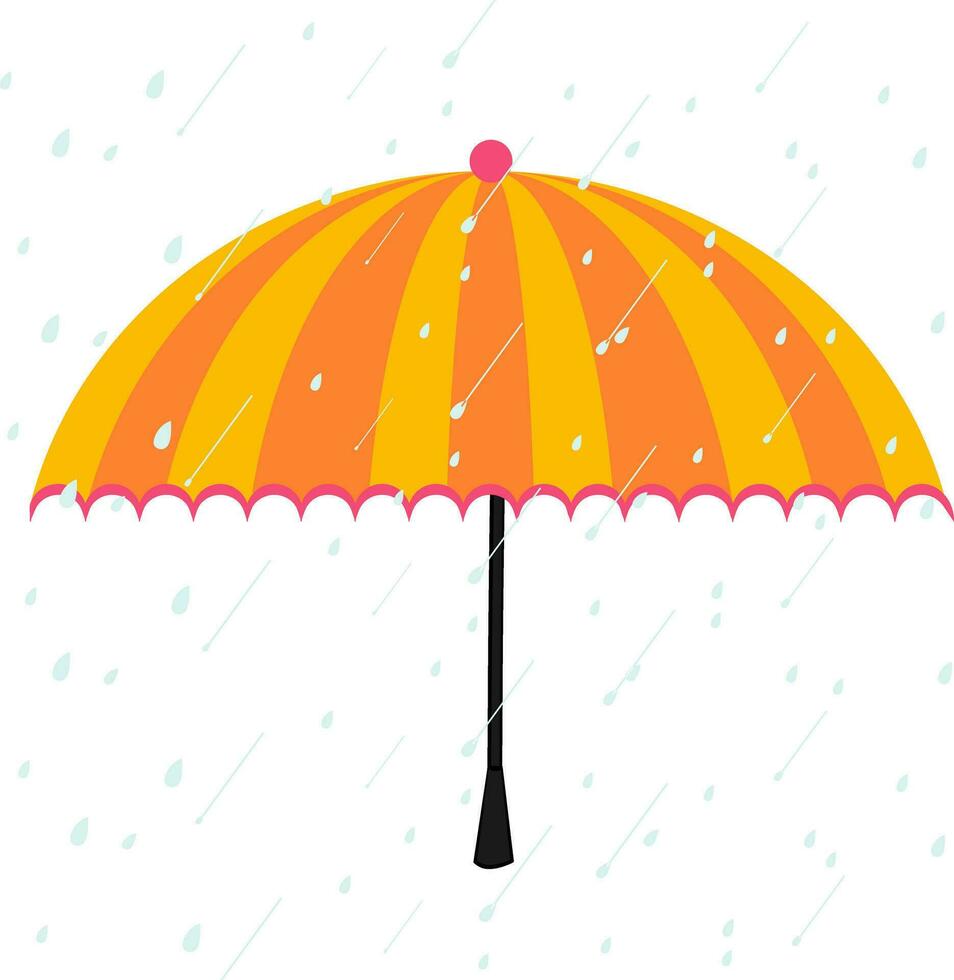 Yellow and orange umbrella in rains. vector