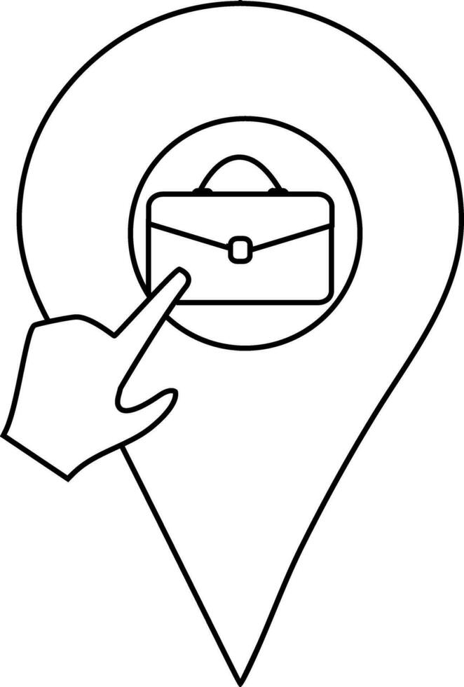 Stroke style of location of job place icon with hand in isolated. vector
