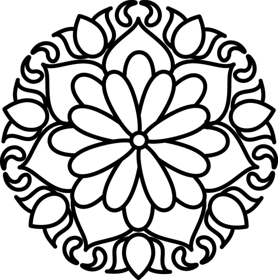 Flower Mandala Icon In Black Line Art. vector