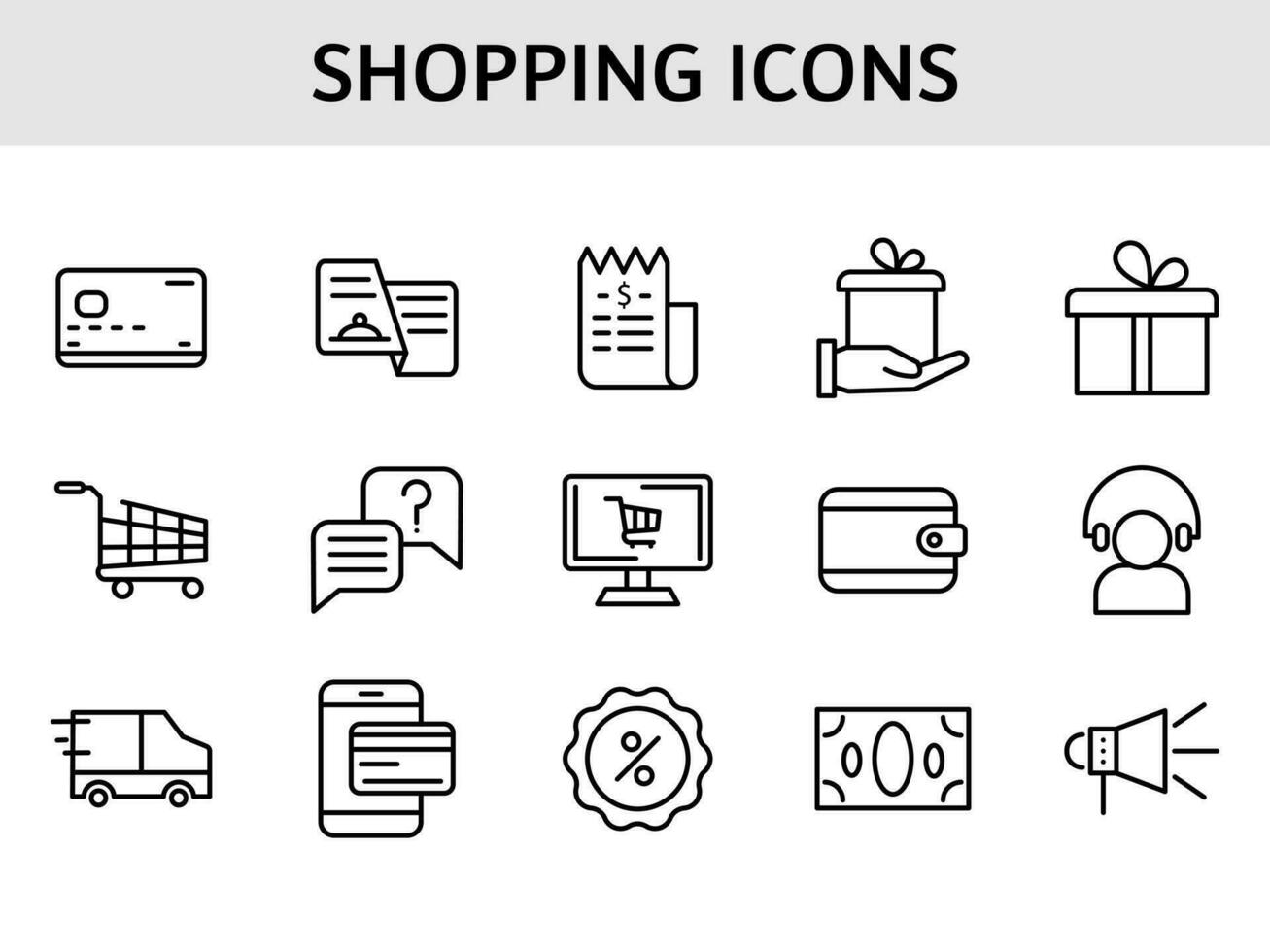 Set of 15 shopping icon in line art. vector