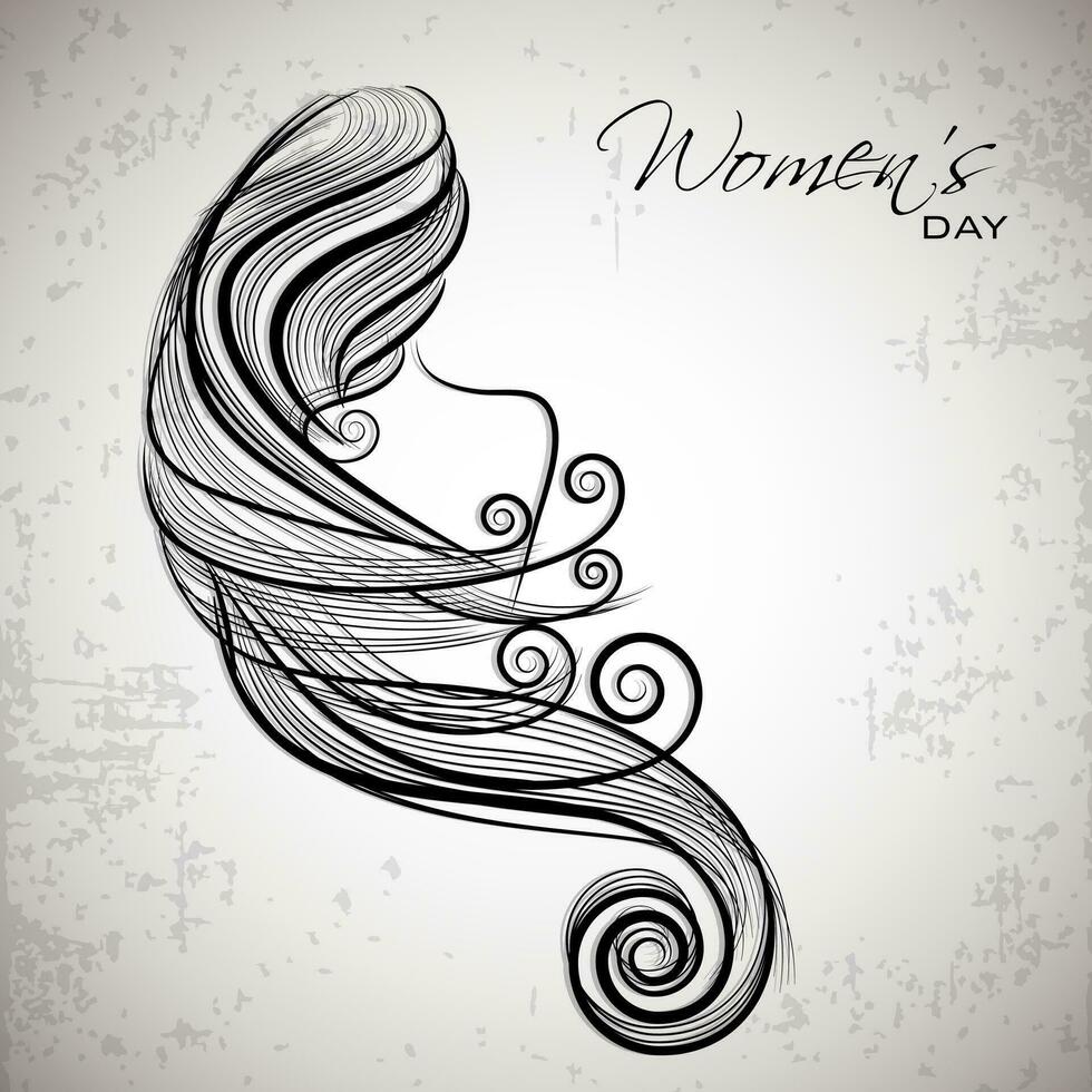 Happy Women's Day celebrations concept with illustration of a beautiful long hairs girl on grey background. vector