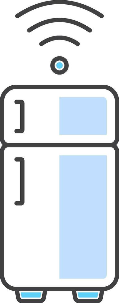 Wifi Connected Double Door Refrigerator Icon in Blue and Black Color. vector