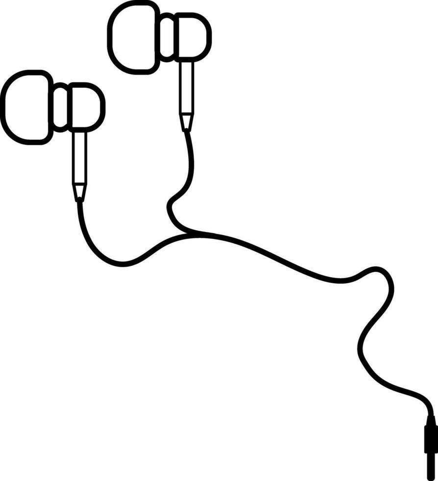 Black line art earphone in flat style. vector
