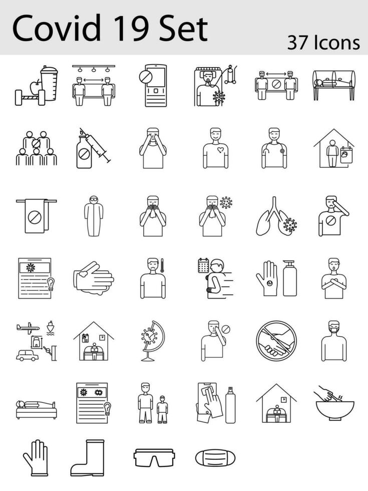 Illustration Of Covid-19 Icon Set in Thin Line Art. vector