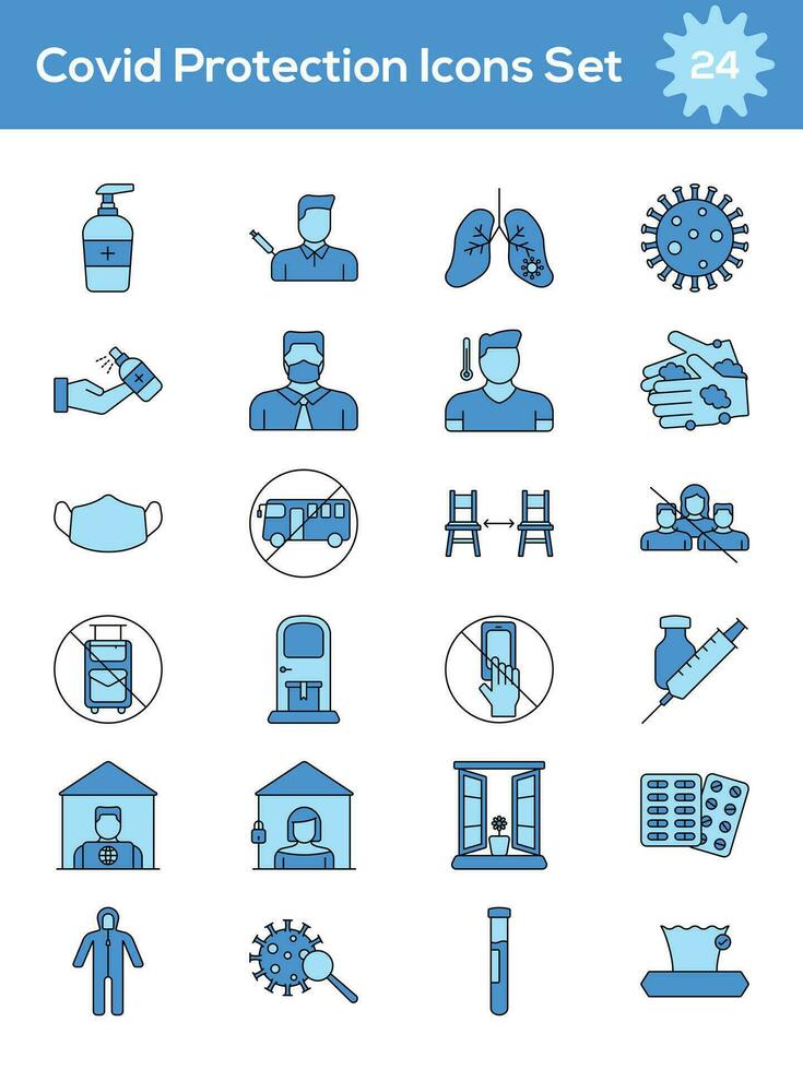 Blue Covid Protection Icon Or Symbol Set. vector