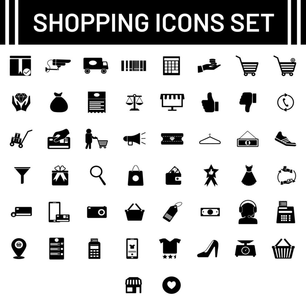 Black and White Shopping icon set. vector