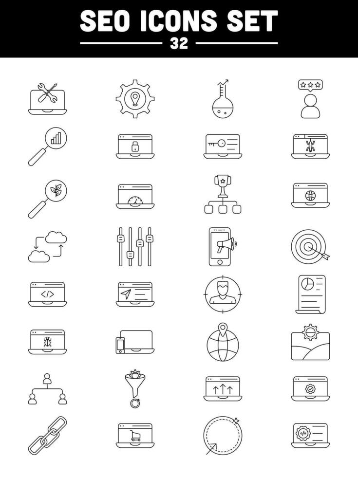 Set Of Linear Style Seo Icon Or Symbol. vector