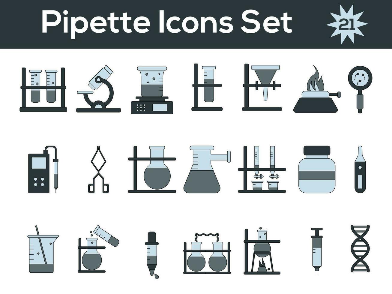 pipeta icono conjunto en gris y azul color. vector