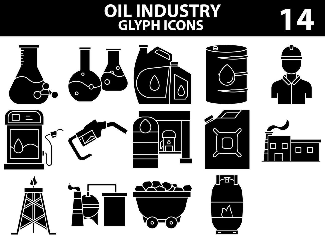 glifo estilo conjunto de petróleo industria icono en plano estilo. vector