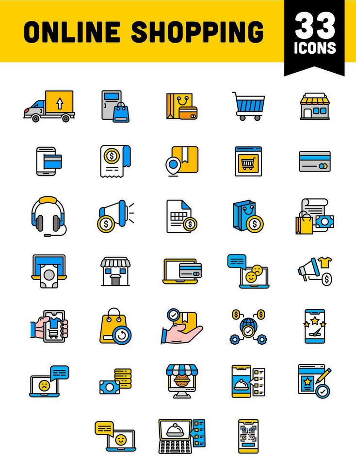 33 Online Shopping Colorful Flat Icon Set. vector