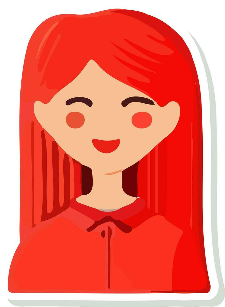 Illustration of Cartoon Young Girl Character Icon In Sticker Style. vector