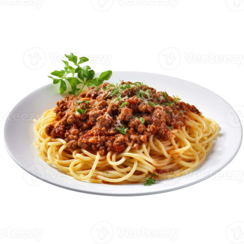 Home made Spaghetti Bolognese made with meat and pasta isolated. Illustration AI Generative png