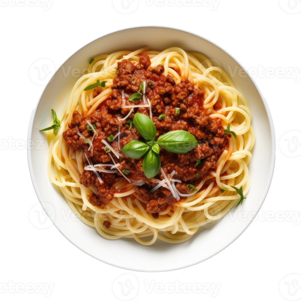 Hem tillverkad spaghetti bolognese tillverkad med kött och pasta isolerat. illustration ai generativ png