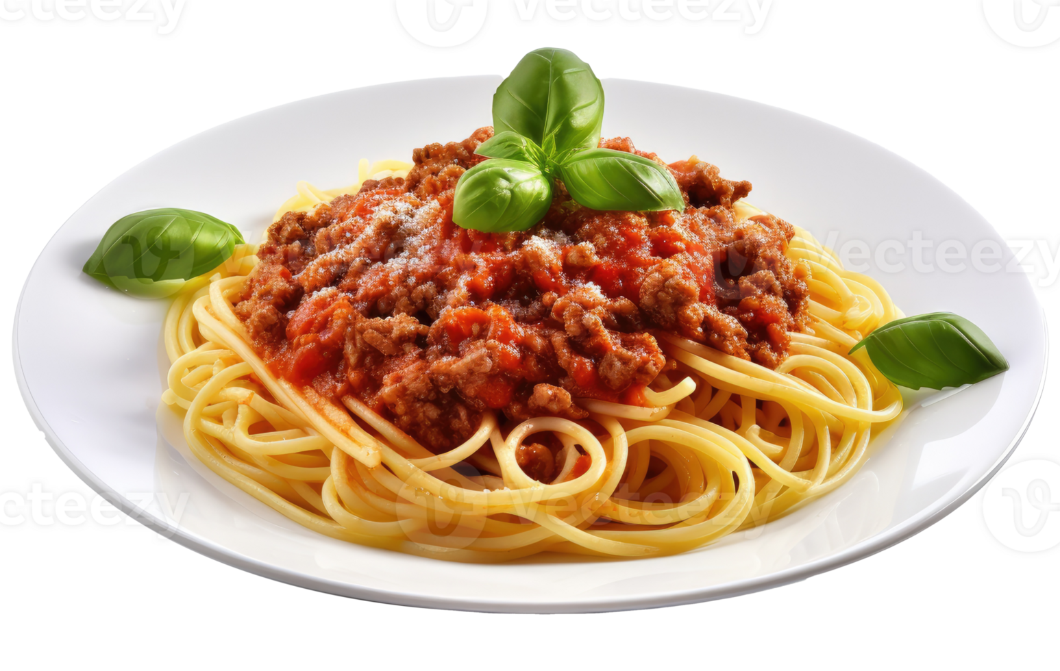 Home made Spaghetti Bolognese made with meat and pasta isolated. Illustration AI Generative png