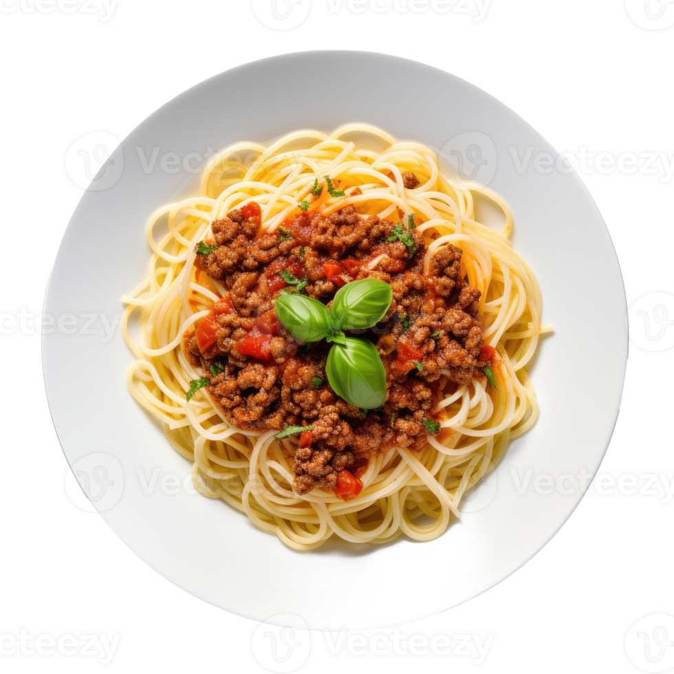 Home made Spaghetti Bolognese made with meat and pasta isolated. Illustration AI Generative png